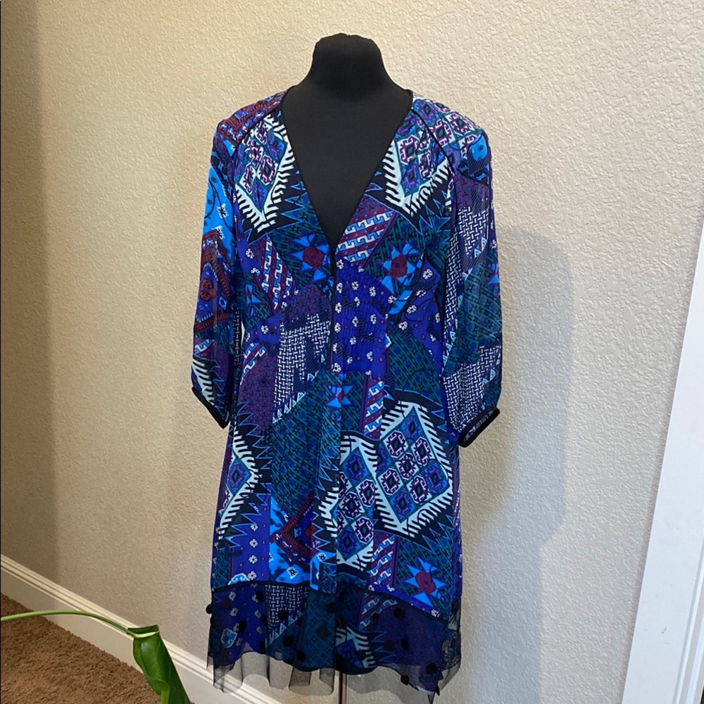 Nanette Lepore Blue and Purple Patterned Dress